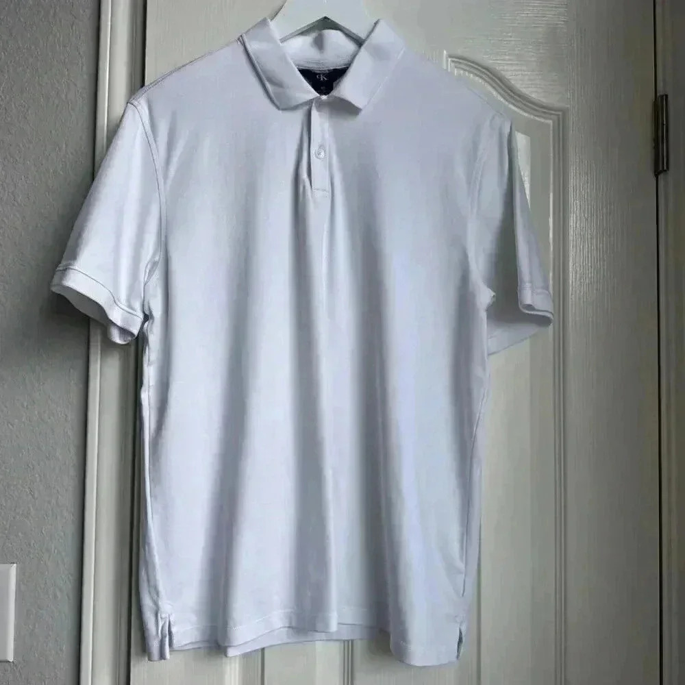Calvin Klein White Golf Polo Shirt Men Smooth Soft Collared Size Medium